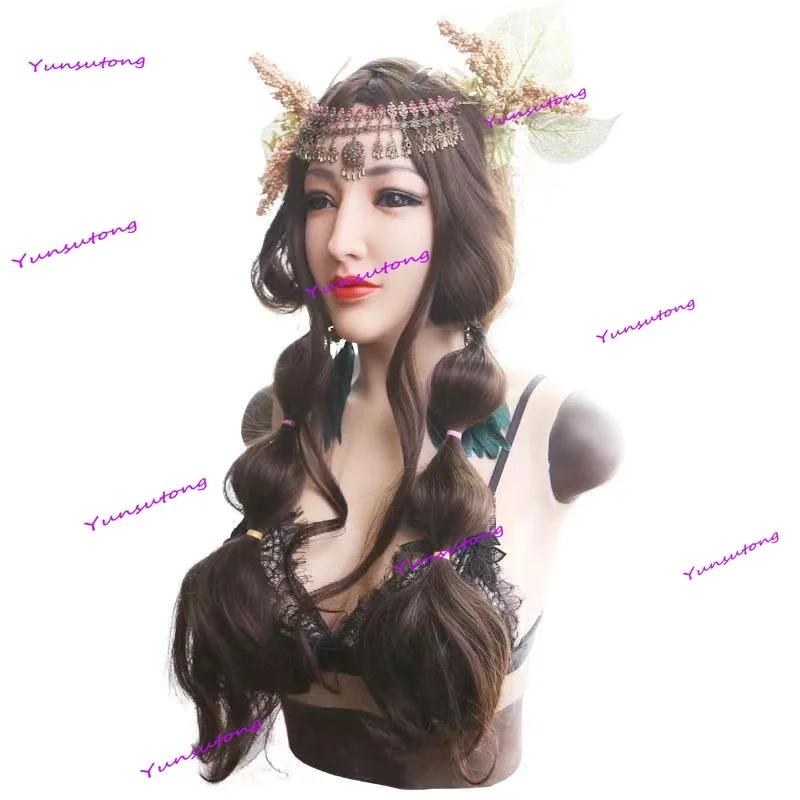 

Silicone beautiful woman headgear mask COS makeup props CD drag men to women thin