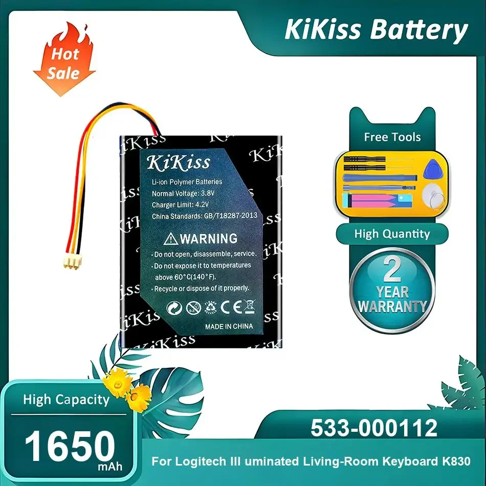 High-Performance Battery For Logitech III uminated Living-Room Keyboard K830,533-000112,1650mAh