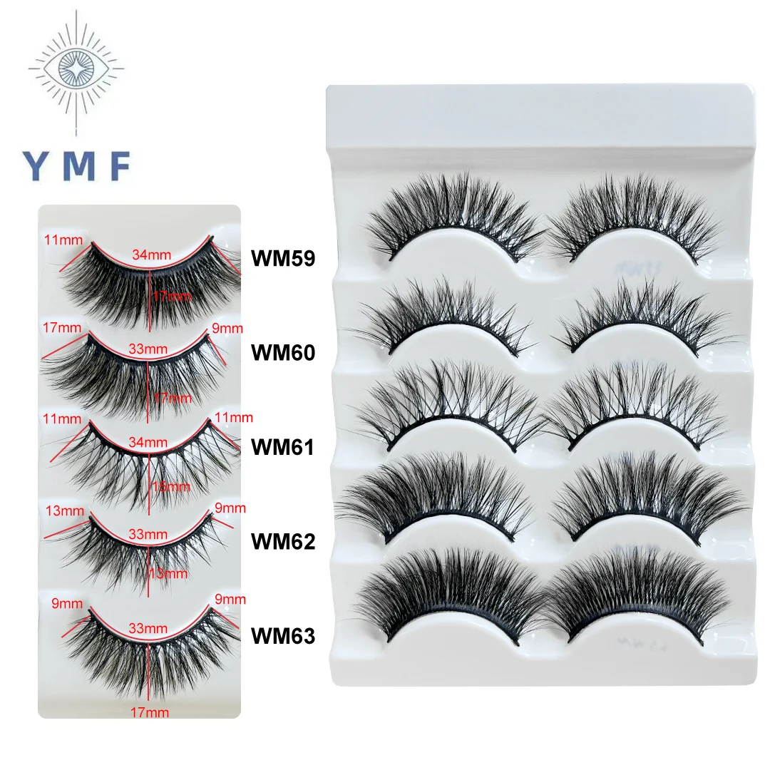 New 5 Pairs Lashes D Curl 10-16mm  Lashes 6D  Eyelashes Reusable Fluffy Russian Strip Lashes Eyelashes Extensions