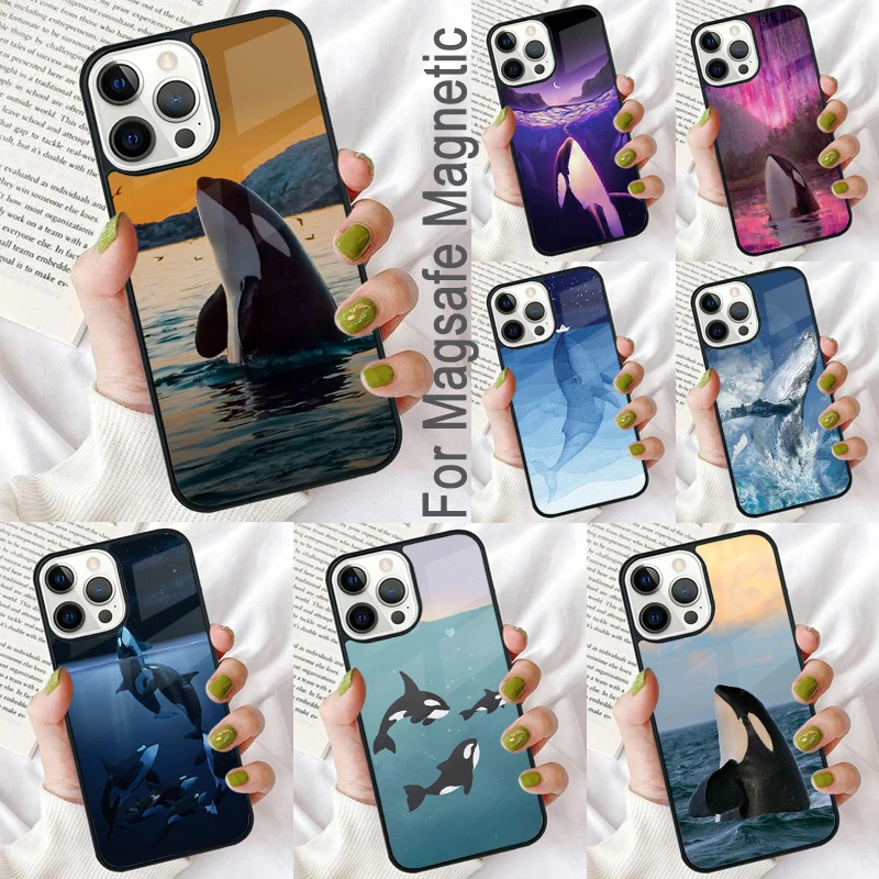 Killer Whales Ocean animals Magnetic Soft Phone Case for iPhone 16 Promax 15 Pro 13 14 Plus 11 12 Mini MagSafe Coque