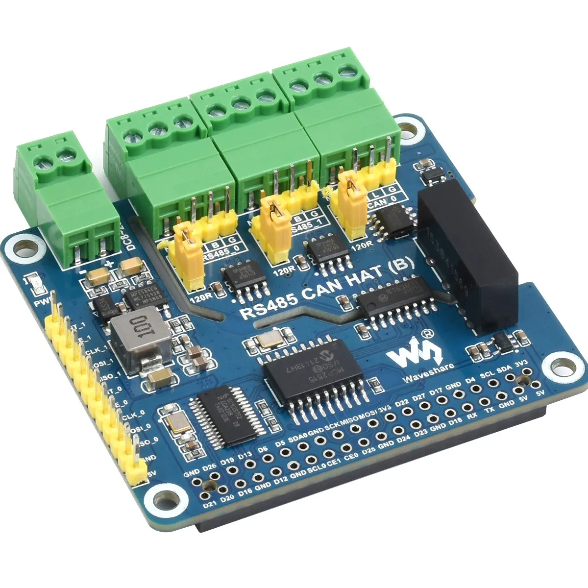 Waveshare Izolowany RS485 CAN HAT (B) dla Raspberry Pi, 2-kanałowy RS485 i 1-kanałowy CAN, Canbus, dla Raspberry Pi 5/4B/3B — zdjęcie produktu 7