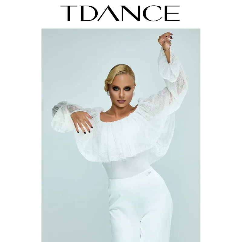 

Индивидуальное современное тренировочное платье TDANCE [комбинезон с рюшами и одним воротником] Простой и универсальный кружевной женский JM-168