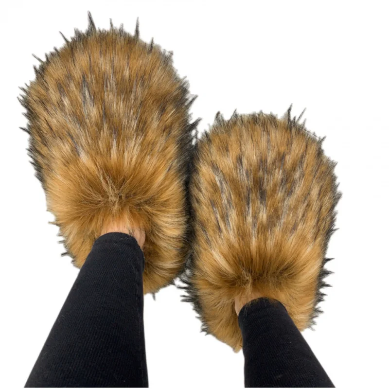 

2025Furry женские зимние домашние тапочки на флисовой подкладке, теплые нескользящие тапочки из искусственного меха с нескользящим носком, мягкие милые тапочки