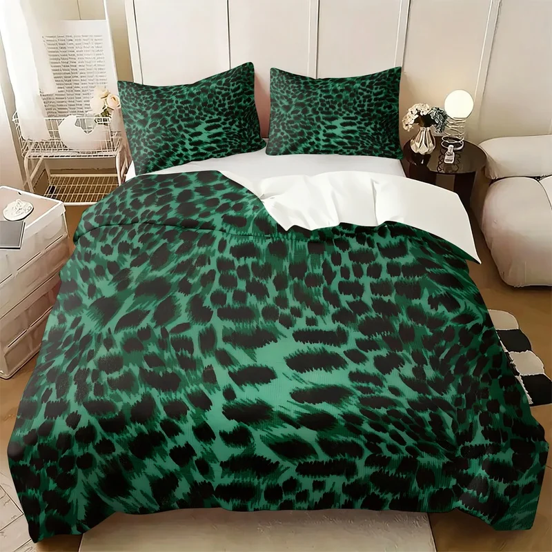 Leopard Print Duvet Cover Set(1 Duvet Cover & 1/2 Pillowcase) Aesthetic Bedding Set Soft Microfiber Bed Decor for Bedroom