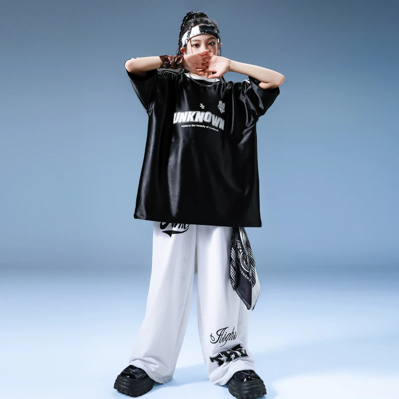 Jungen Hip Hop Übergrößen T-Shirt Cargo Baggy Pants Mädchen Street Dance Kleidung setzt Kinder Jazz Kostüme Kinder Ballsaal Streetwear