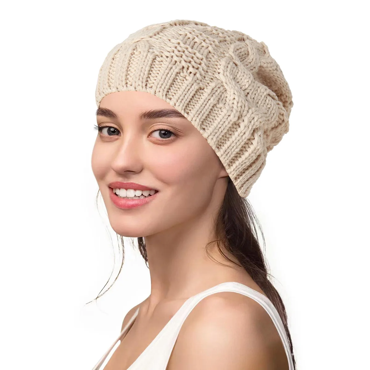 Trendy Warm Women Hijab Caps Wrap Head Ladies Turban Bonnet Fashion Headdress Solid Color Pullover Knitted Hats