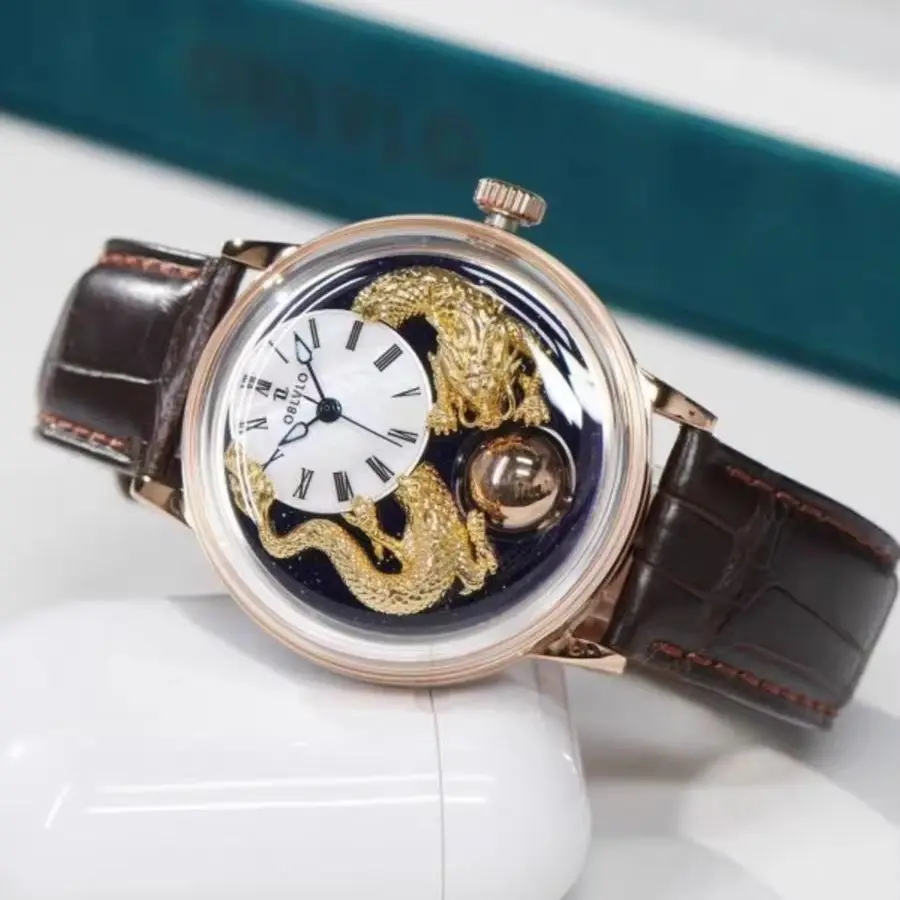OBLVLO Men Automatic Watch Luxury 42MM Mechanical Wristwatch Luminous Waterproof Bubble Sapphire Mirror Rotatable 24 Hours Ball