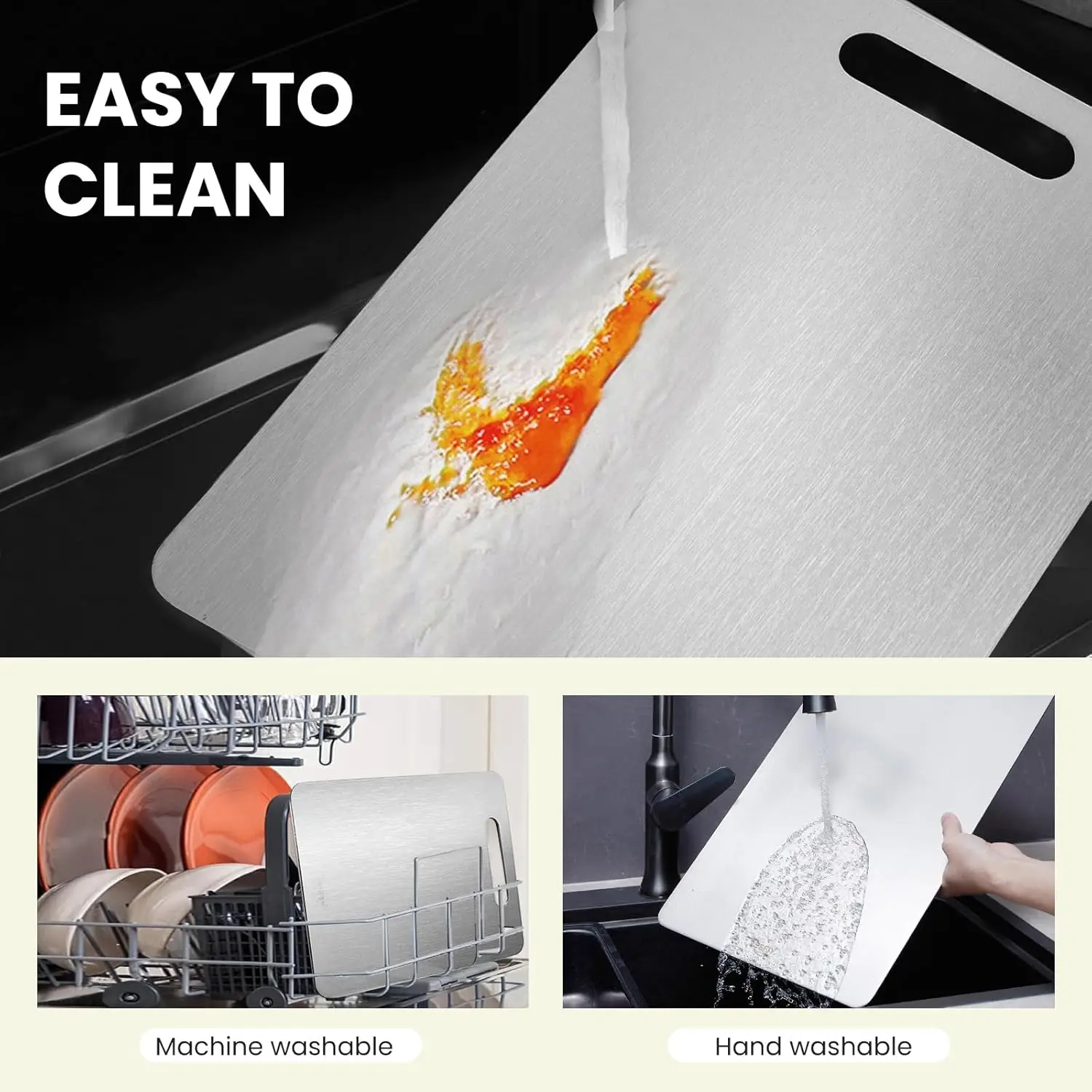 เขียงไทเทเนียม 3 ชิ้น: ทนทาน ทำความสะอาดง่าย ใช้ได้สองด้าน สำหรับเนื้อสัตว์ ผลไม้ และผัก