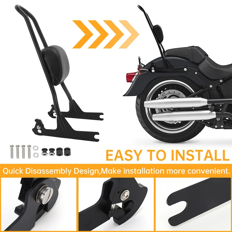 Black Motorcycle Rear Sissy Bar With Backrest Pad Kit For Harley Softail Custom FXST FXSTC FXSTB Fat Boy FLSTF 06-up