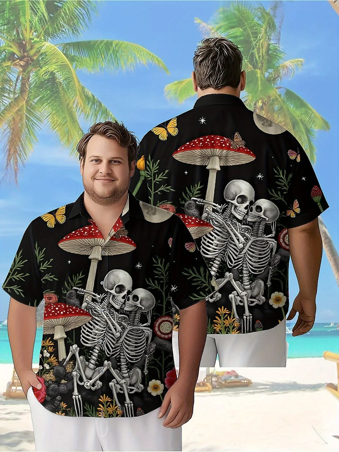 

Men's Plus Size Hawaiian Shirts Fantasy Garden Skeletons Pattern, Unisex Aloha Shirts,New Summer Tops Tee,streetwear