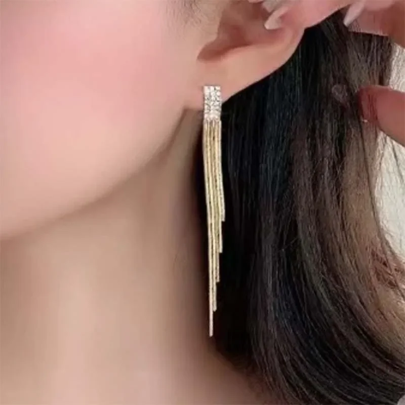 Light luxury full diamond fringed earrings stud earrings