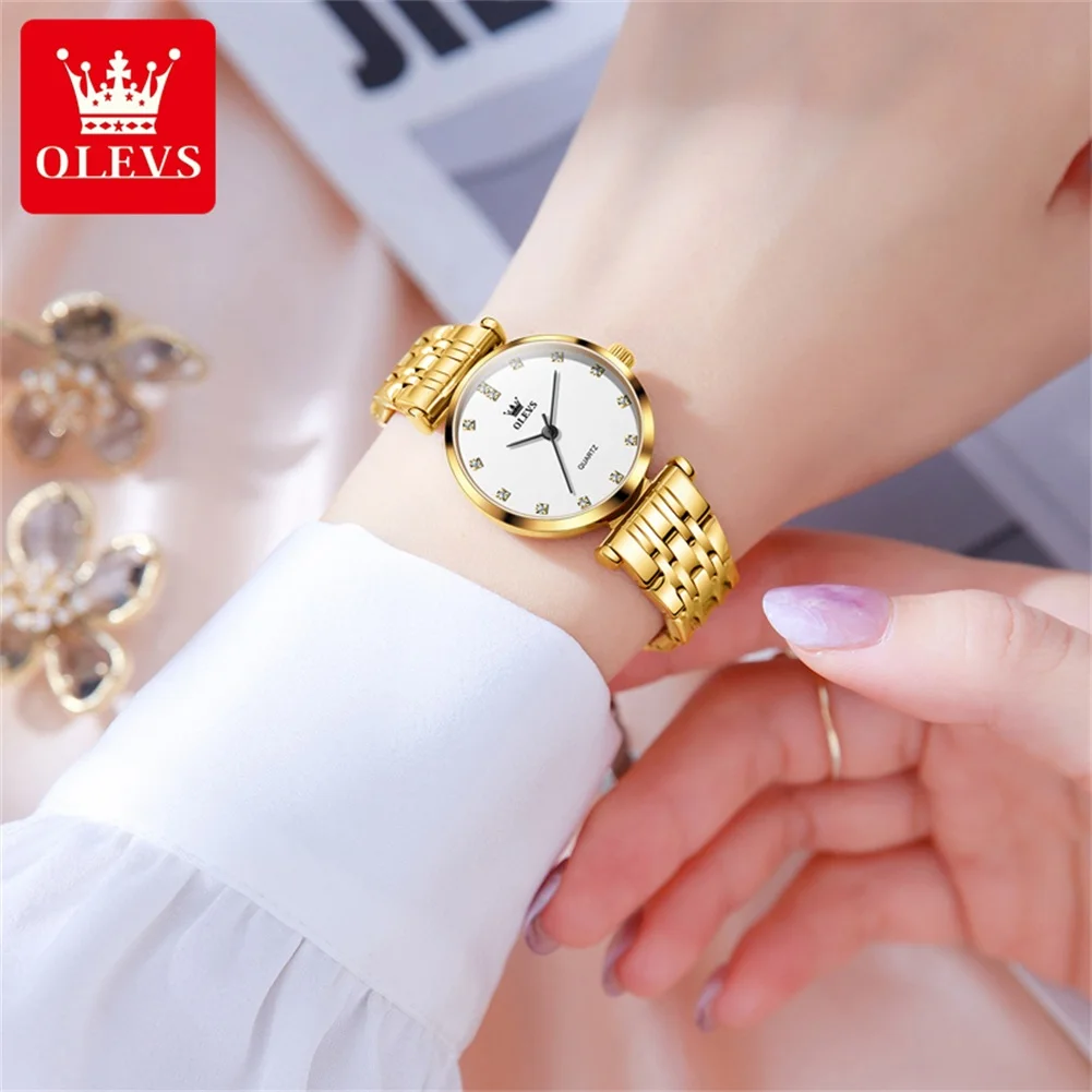 OLEVS relojes de mujer elegante reloj de cuarzo Original de moda para Laides impermeable de acero inoxidable Simple de lujo uso diario 5596