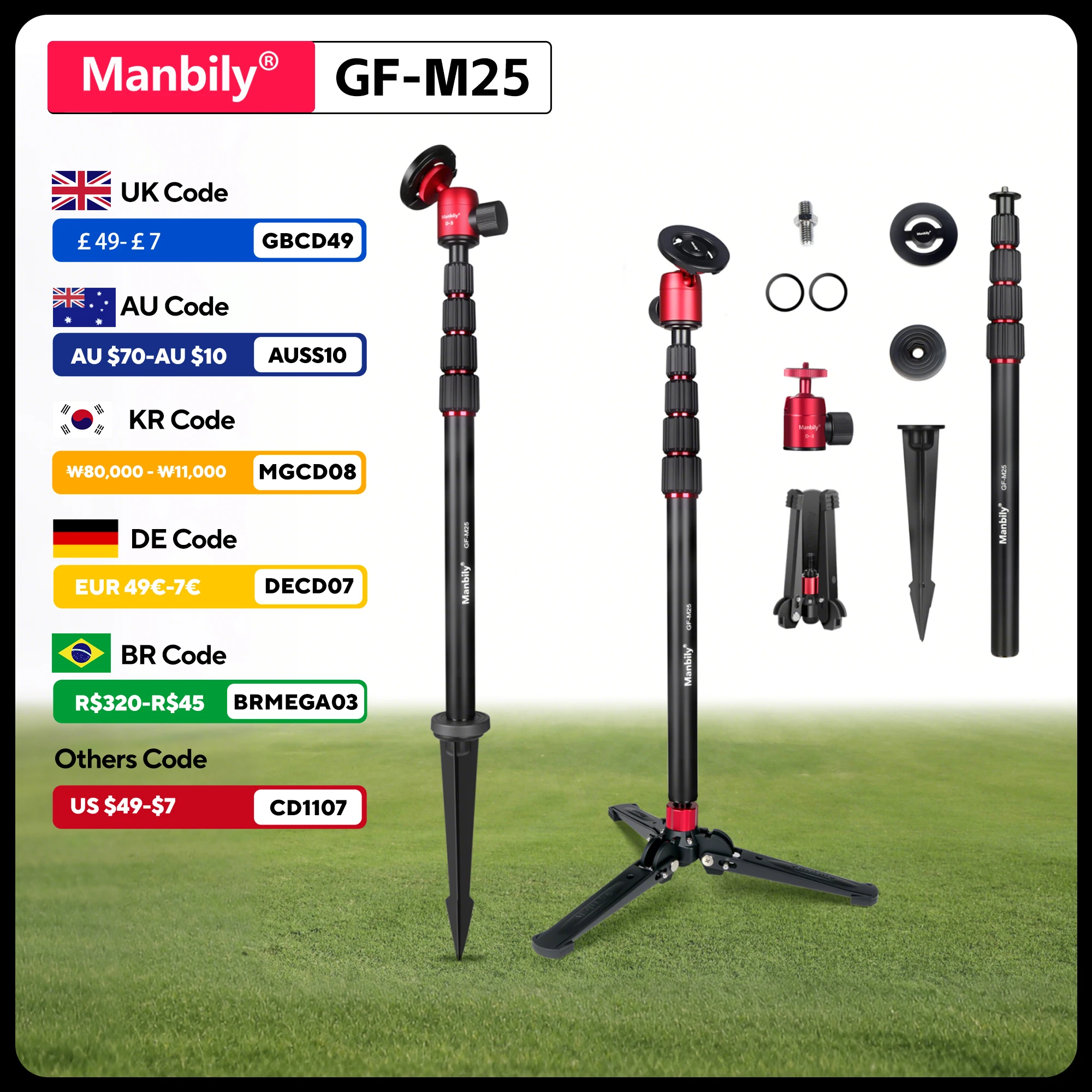 Manbily GF-M25 الألومنيوم المغناطيسي جولف Monopod Selfie عصا مع الأرض سبايك حصص حامل ثلاثي القوائم المغناطيسي لتدريب الغولف #1