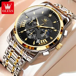 OLEVS New Men's Luxury Brand Quartz Watch Stainless Steel Waterproof Dual Calendar Chronograph Men's Fashion Moon Phase Wristwat