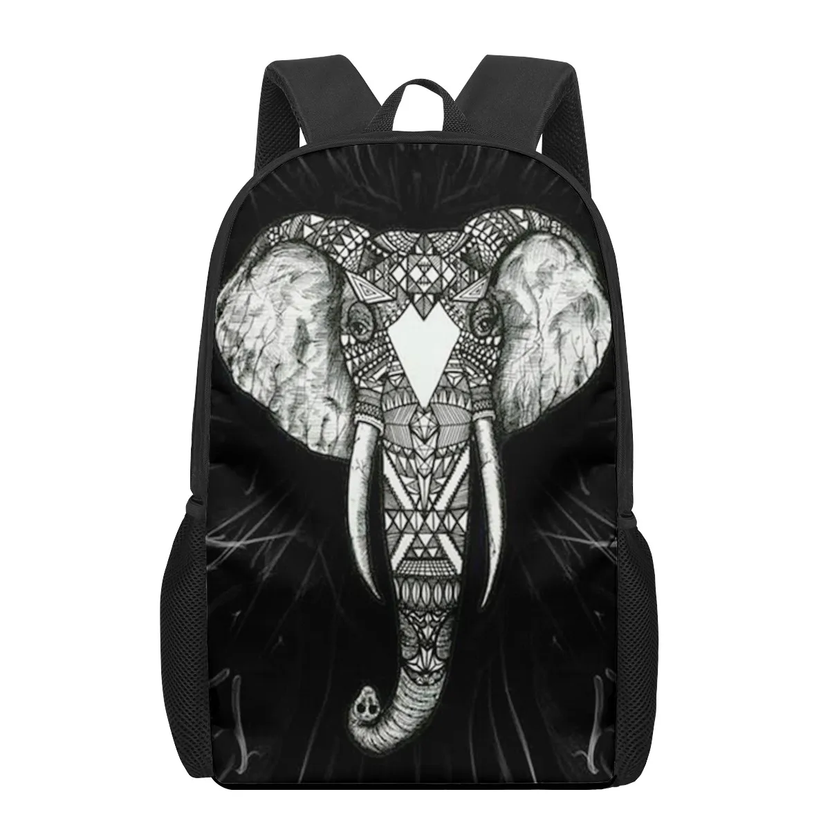 Indian Animal Elephant Art Print 16-inch Teen School Bag Boys Girls Kids School Backpack Student Bag Multifunctional Backpack