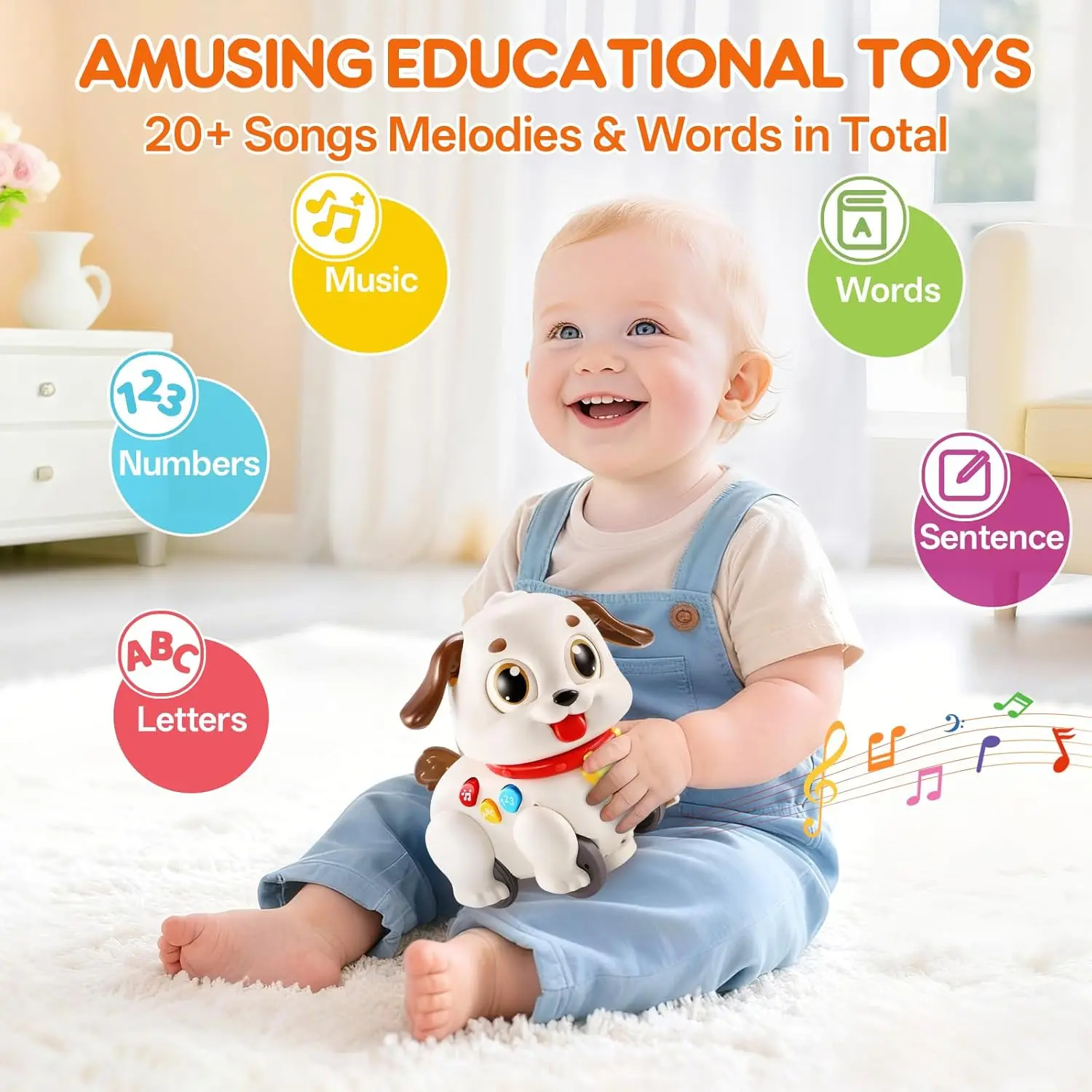 1Pc Pull-along Musical Puppy Toy, pull-string crawling doll, early learning birthday gift for babies 6-18 months old