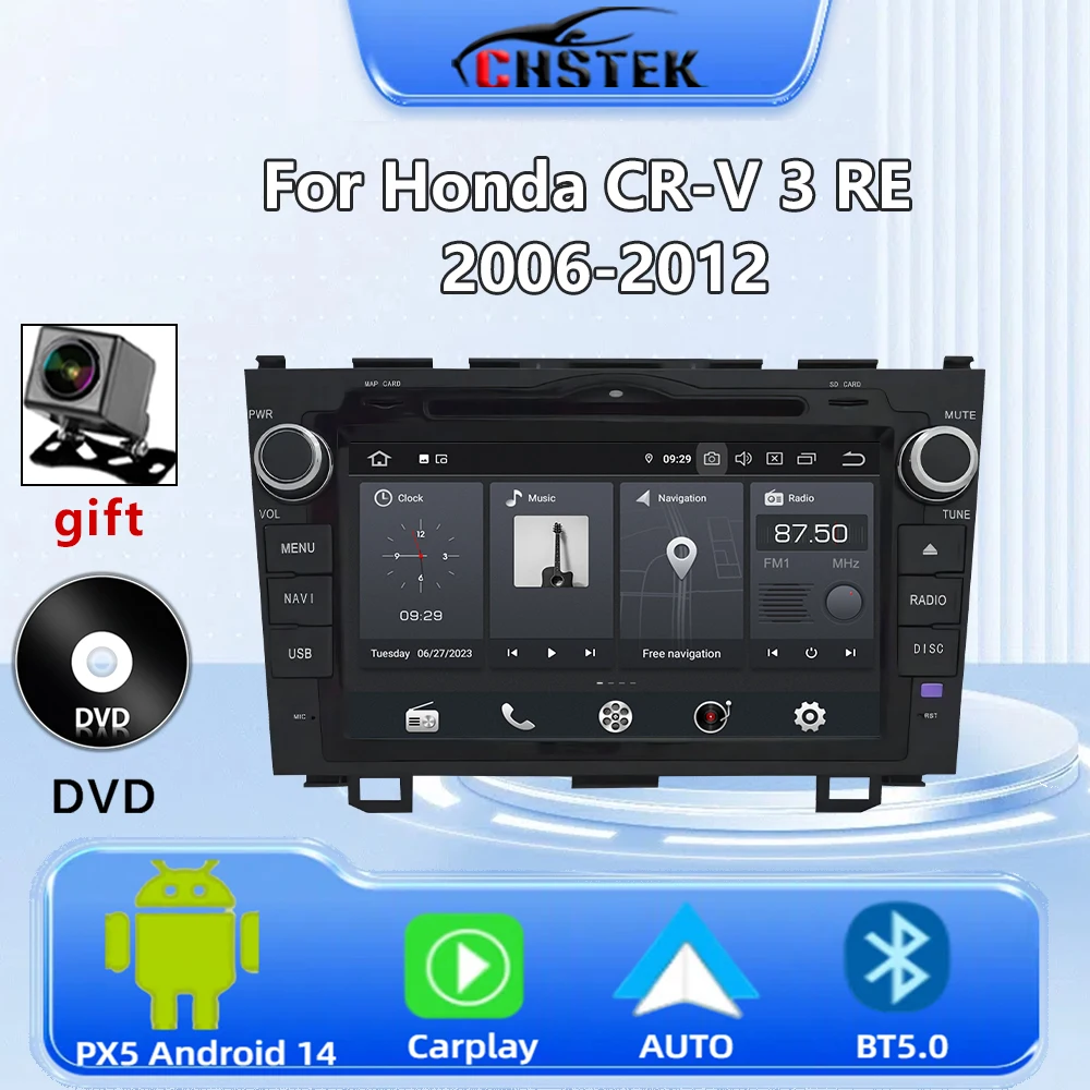 

CHSTEK Car Radio 8" DVD CarPlay Android 14 For Honda CR-V CRV 3 RE 2006-2012 Multimedia Navigation WIFI GPS Autoradio Bluetooth
