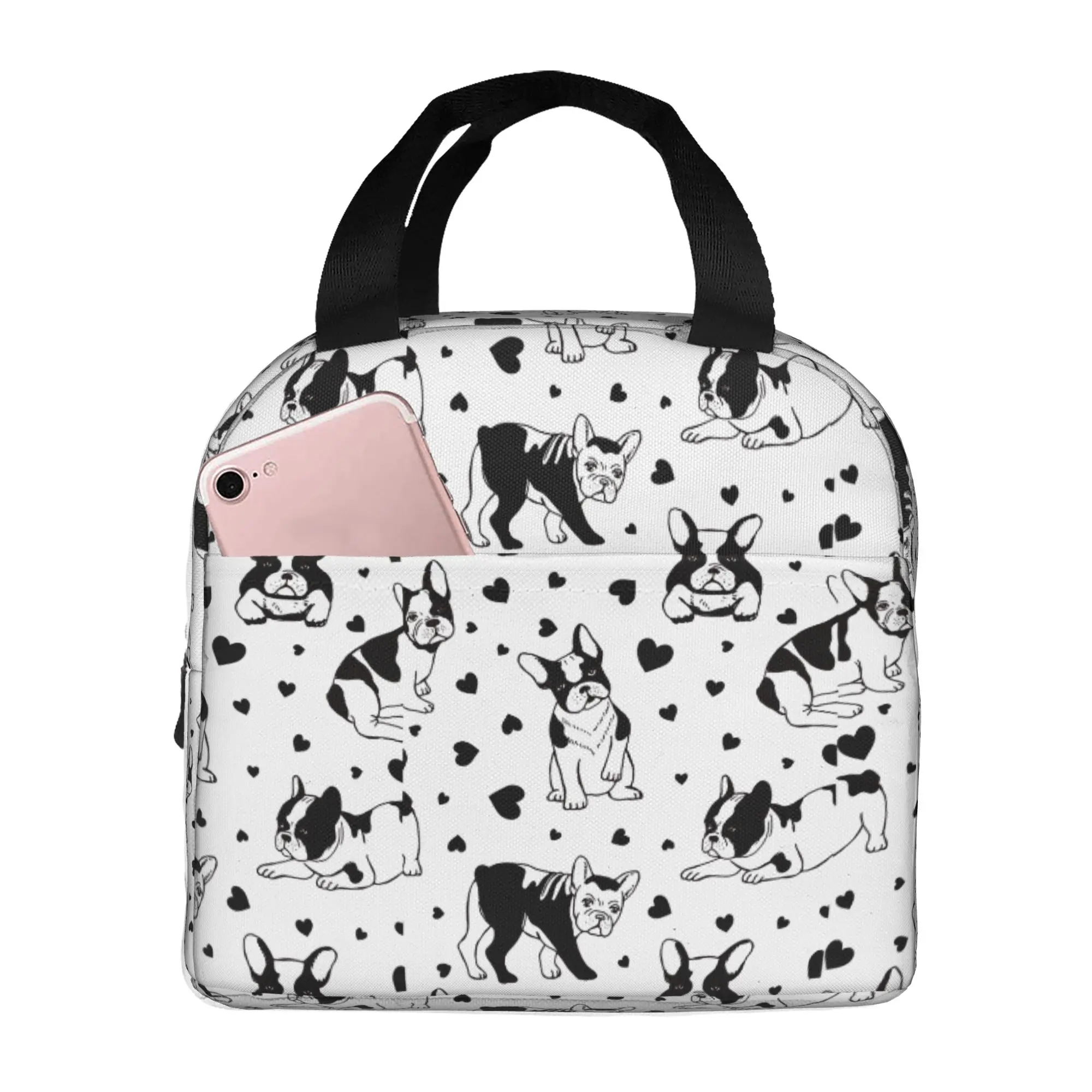 French bulldog Frenchies Dogs Pattern Insulated Lunch Bag for Women Leakproof  Cooler Thermal Lunch Tote School