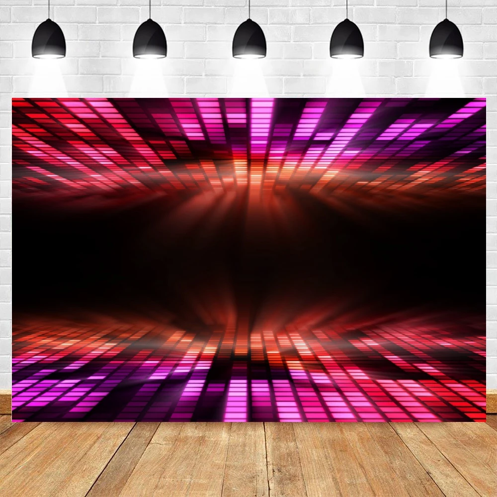 Vintage Disco Stage Scene Photography Backdrop Neon Lights Music Dance Stage Birthday Party Decoration Background Photo Props