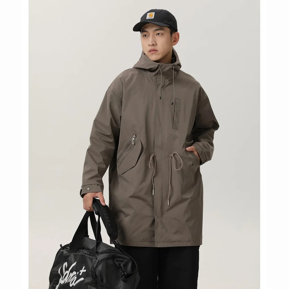 

Men Japanese Korean Streetwear Fashion Loose Casual Long Hooded Trench Coat Man Amikaji Cargo Cloak Jacket Trenchcoat Outerwear