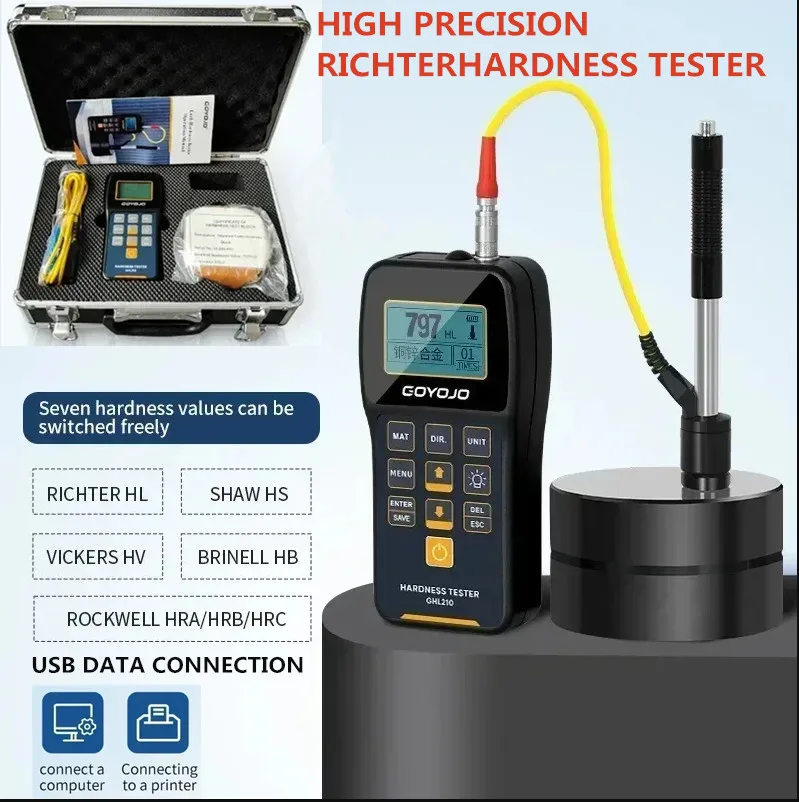 Durómetro digital Leeb con/sin bloque de calibración 7 impactos de detección automática 350 almacenamiento 128x64 retroiluminación LCD para metal