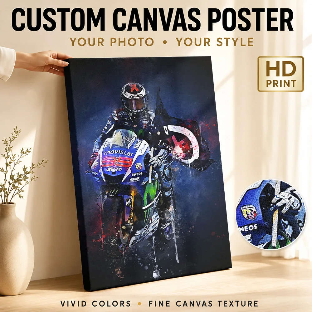 Jorge Lorenzo Number 99 Racing Canvas Painting Poster Bold Style Canvas Wall Art With Customized Photo For Garage Ideal Fan Gift