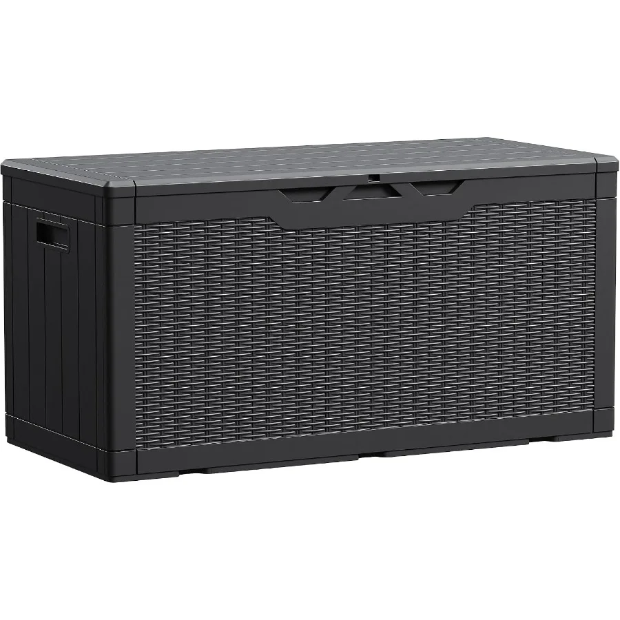 Waterproof deck box for outdoor use, resin material, gray color, large capacity and weather-resistant design