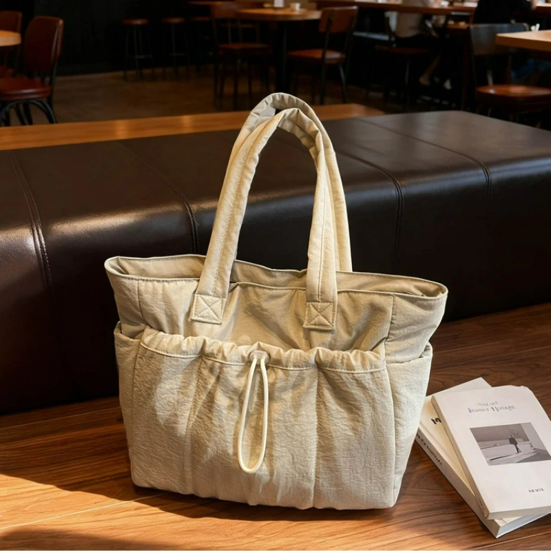 

Women Stylish Cotton Shoulder Bag Large Capacity Lightweight Tote Handle Bag Pure Color Simple Texture Versatile Storage Bags