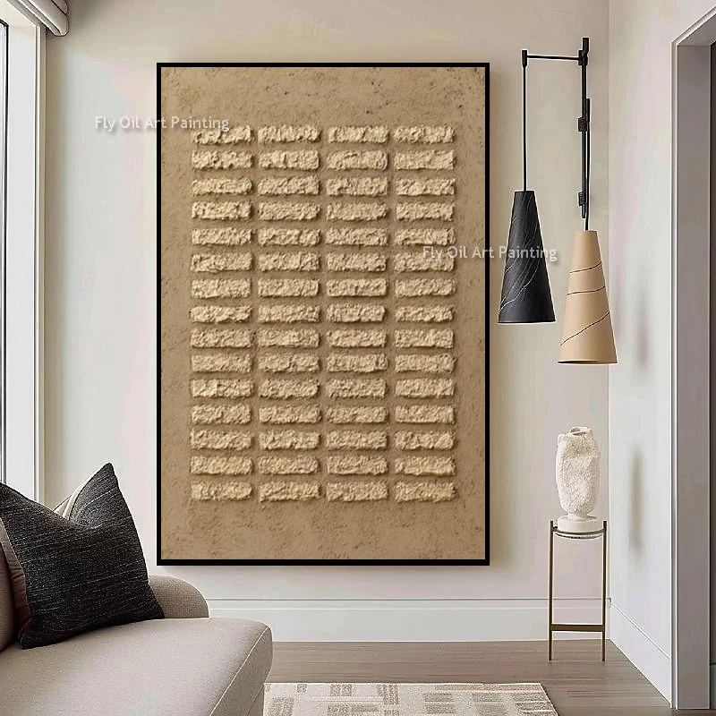 Special Brown Beige Knife Thick Texture Canvas Artwork New Simplism Design Beige White Oil Painting Hand Drawn Abstract Artwork