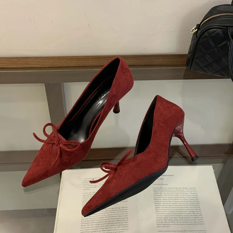 

SUOJIALUN 2025 Autumn New Brand Women Pumps Shoes Fashion Pointed Toe Shallow Slip On Single Shoes Thin High Heel Boat Shoes