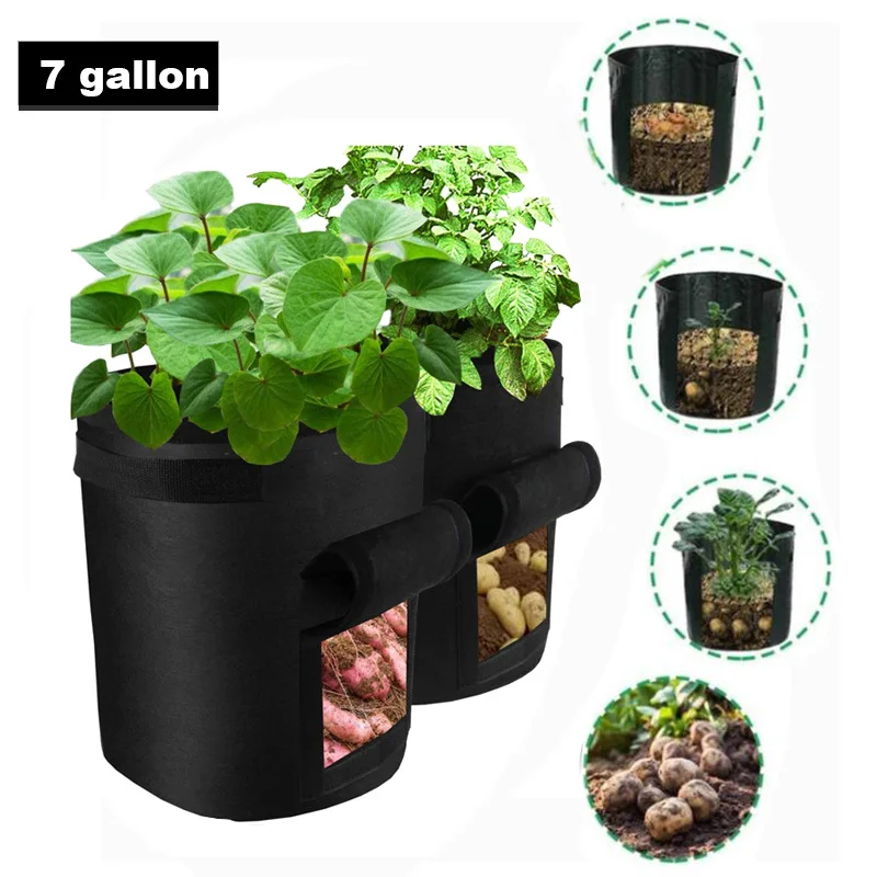 

Home Garden Tool Planting Bag Side Opening Garden Grow Bag Strawberry Potato Bucket Container Planter Pouch with Handles