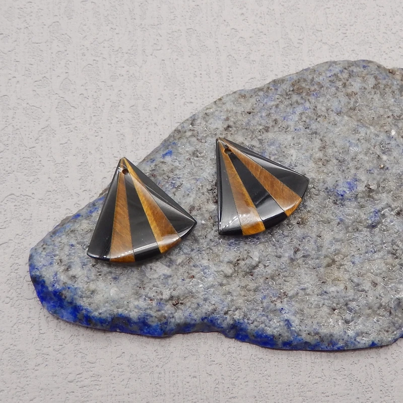 Handmade Jewelry Natural Stone Obsidian Tiger-Eye Intarsia Earring Bead,Fashion Jewelry Earrings For Women 20x20x3mm 3g
