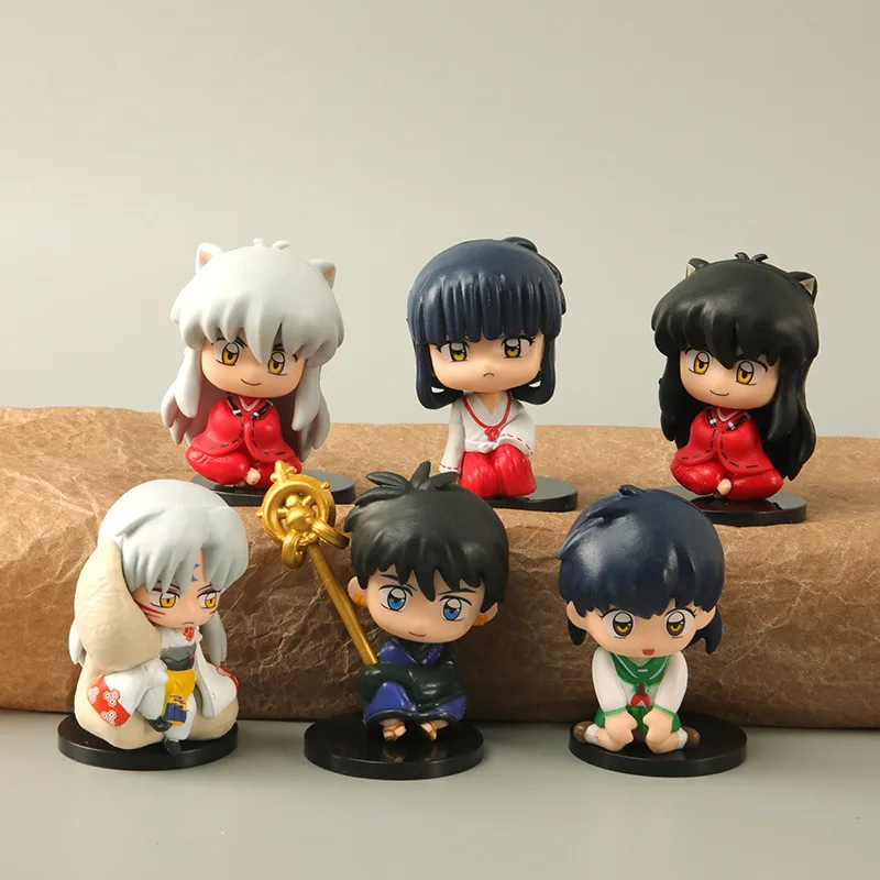 6Pcs New Sitting Inuya Figure Anime Cartoon Higurashi Miroku Sesshomaru Doll Toy Ornament Boy Birthday Gift Christmas Gift