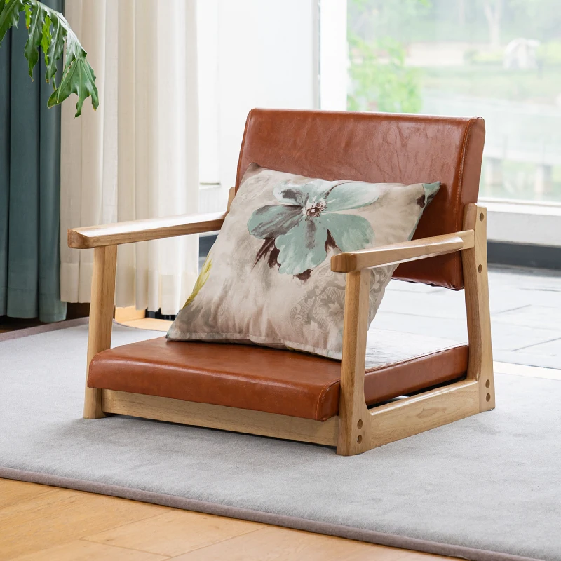 Japanese Tatami Floor Chair Ergonomic Solid Wood Backrest Stool for Compact Bay Window Seating