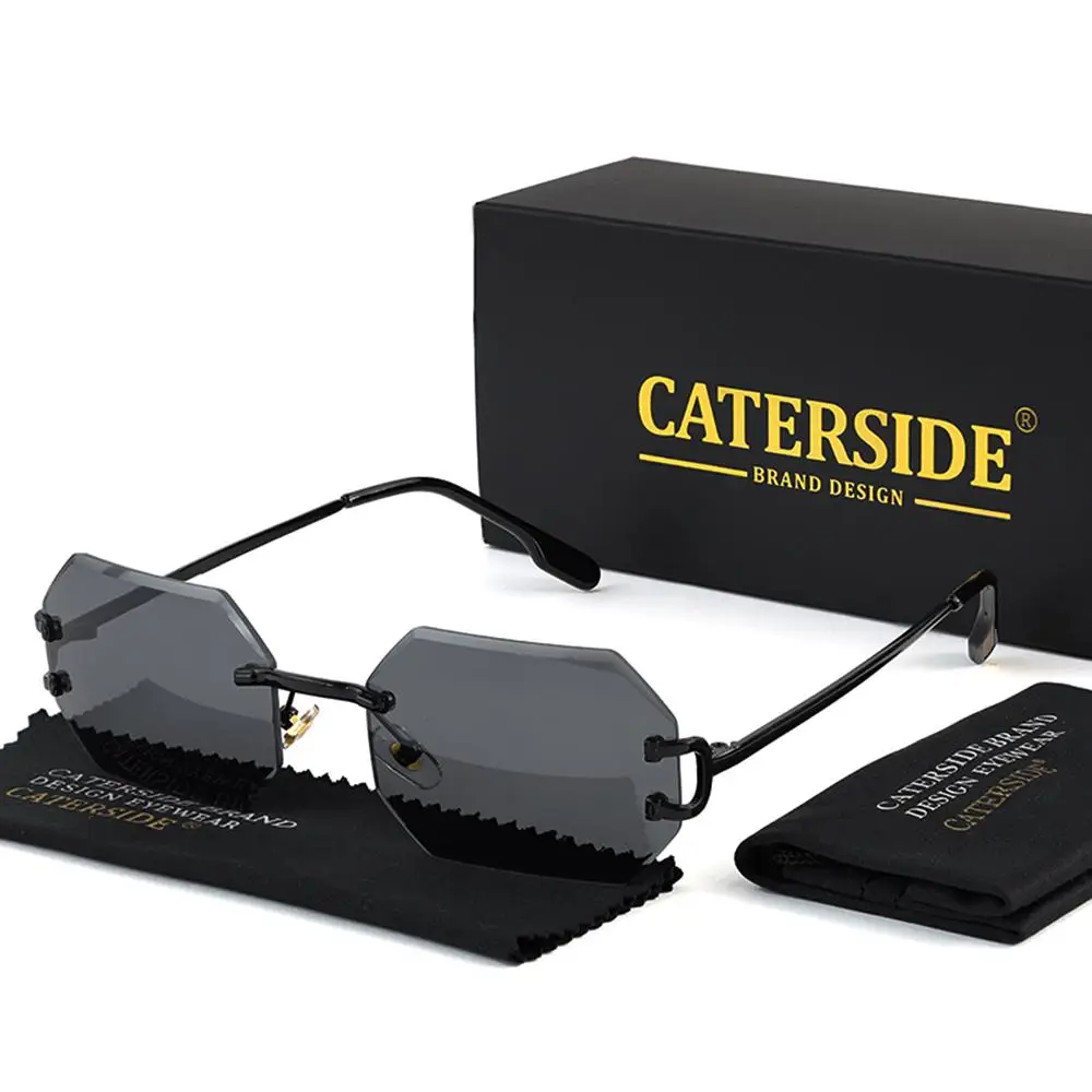 CATERSIDE Herren-Sonnenbrille ohne Rahmen, hochwertige polygonale Sonnenbrille aus Metall, Damen-Sonnenbrille für Outdoor-Reisen, Strand, Sommer, UV400 – Detail 22