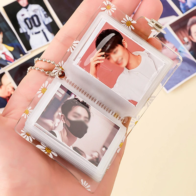 1 Inch 2 Inch New Mini Photo Album 20 Pockets Keychain Photo Holder Shiny Daisy Binder Photocards Kpop Creative Name ID Card Bag