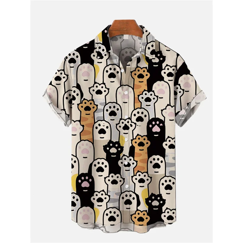 

Cute Cat Pattern Hawaiian Shirt For Men Cats Clawed Animals 3D Printed Short Sleeves Fashion Casual Aloha Shirts Lapel Blouses