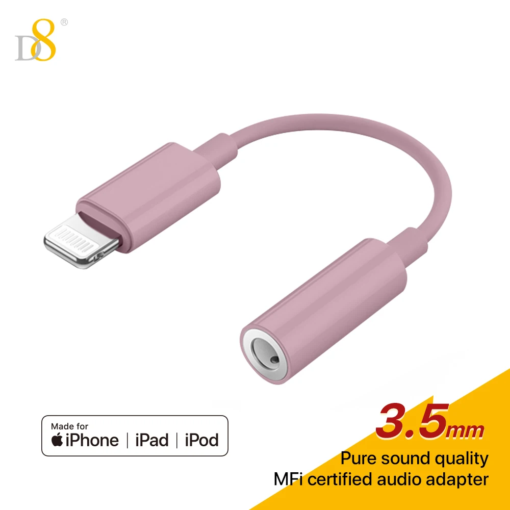 D8 Lightning  to 3.5mm Audio Adapter Type C Aux Headphone, DAC Stereo Mic HiFi  Earphone Dongle ,Compatible for iPhone 14 13 12