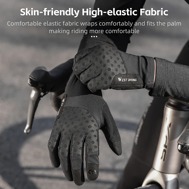 WEST BIKING All-Season Cycling Gloves Anti-Slip Shock Absorption Riding Gloves Touch Screen Full Finger Mitts Cycling Equipment