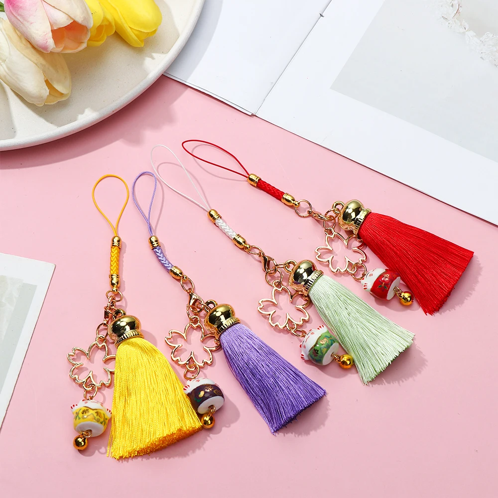 Janpanese Smart phone Strap Lanyards for iPhone Samsung Decor Daisy Flower Cat Bell Mobile Phone Strap Hang Rope Phone Charm