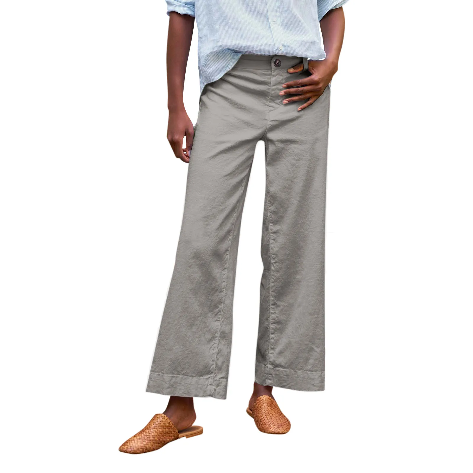 Female Solid Color Simple Casual And Versatile Wide Leg Trousers Fashionable Street Comfortable Straight Elastic Waist Pants