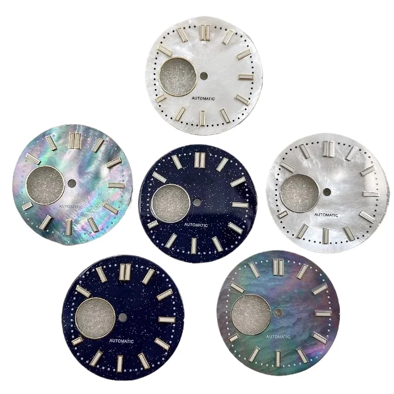 

30.5mm NH38 Dial S Hollow Shell Mother of Pearl Dial Green Luminous Starry Sky Dial Suitable for NH38 Movement Watch Accessories