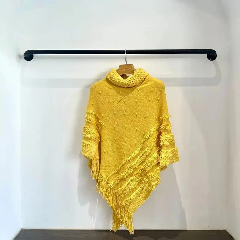 

Осенне-зимняя женская шаль с высоким воротом и бахромой из бисера, повседневный свободный джокер, удобный женский повседневный мягкий пуловер, свитер