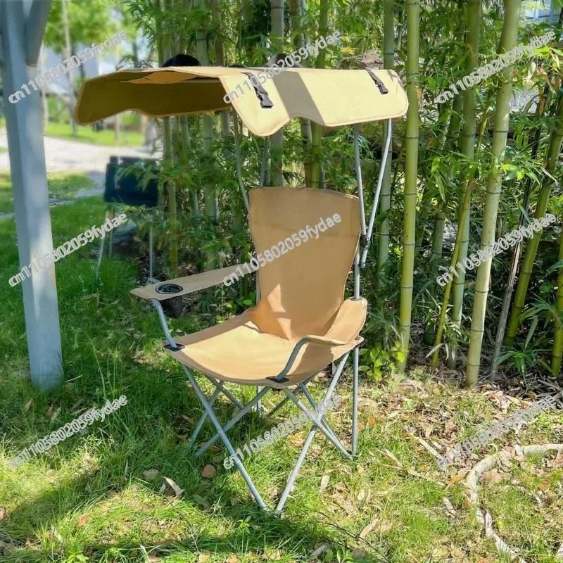 Outdoor Camping Folding Chair Carbon Steel Portable Fishing Leisure Chair with Awning