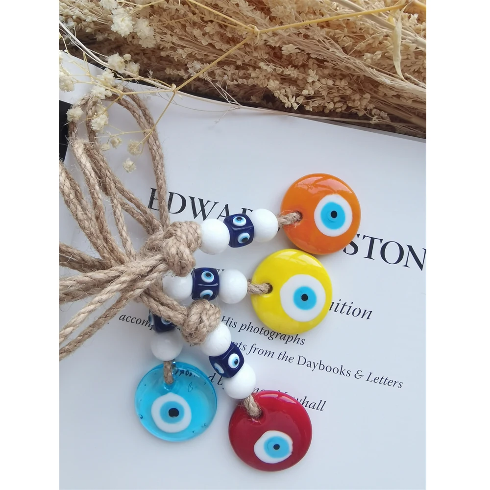 

Blue Turkish Evil Eye Pendant Wall Hanging Lucky Eye Glass Multi Color Bead Handmade Decoration for Home Living Room Car Gift