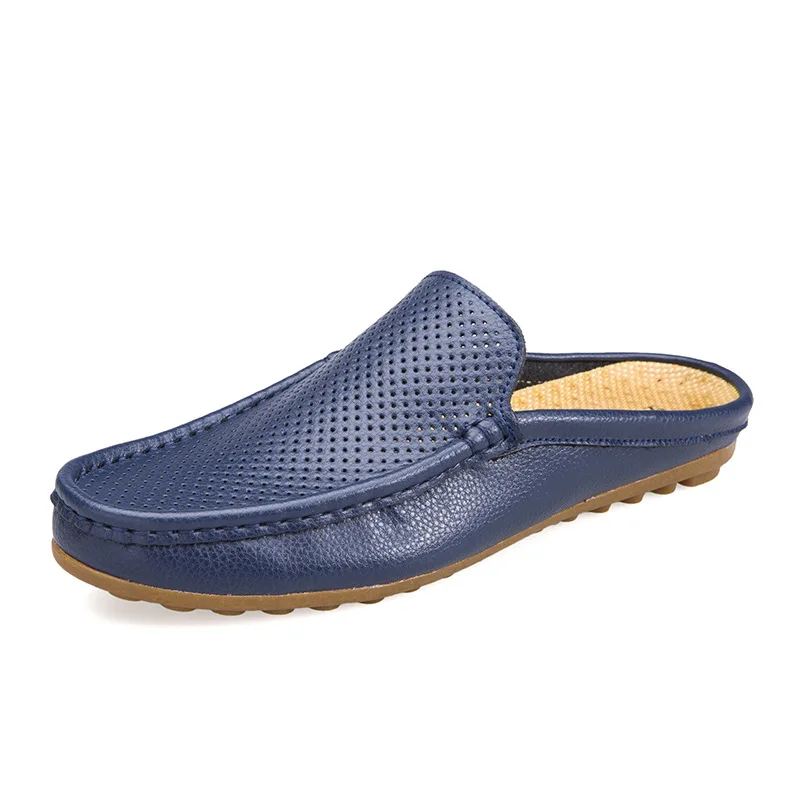 Big Size 45 46 Men's Sandals Wear Half Slippers Outside Men Leather Breathable Fashion Trendy Shoes Summer Casual Masculino