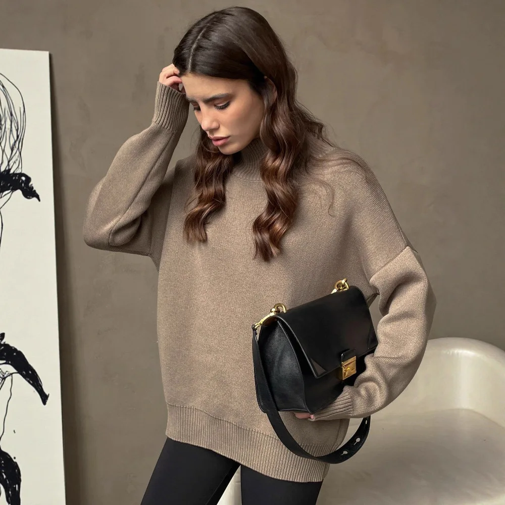 

Женская водолазка, трикотаж, новинка 2025 года, модный свободный теплый свитер, европейский модный пуловер