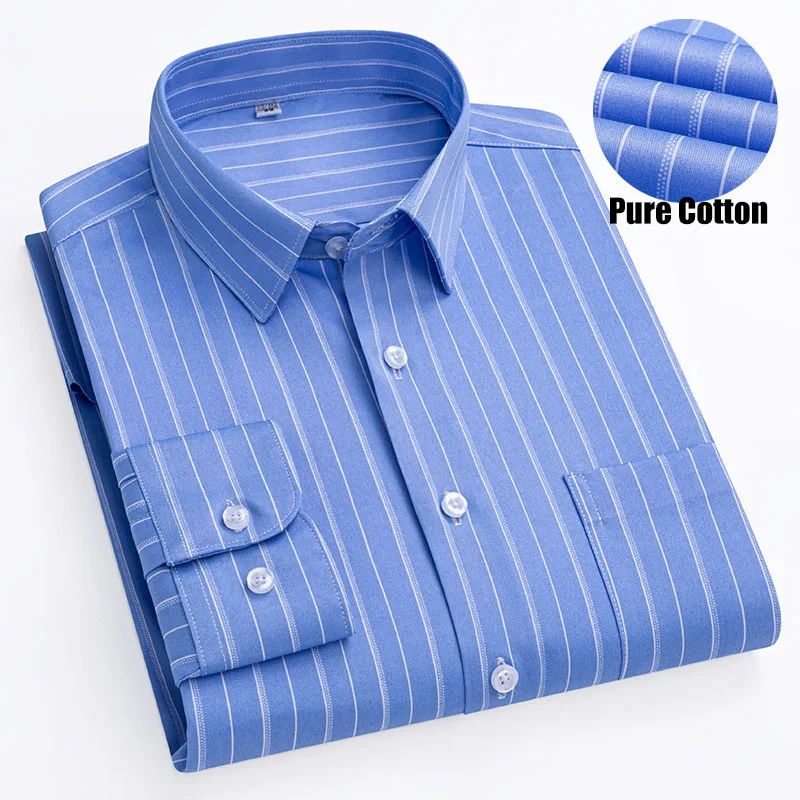 Novedad en camisas de algodón puro, camisas a rayas de manga larga para hombres, ajustadas, informales, de negocios, sociales, formales, ropa masculina de lujo de alta gama