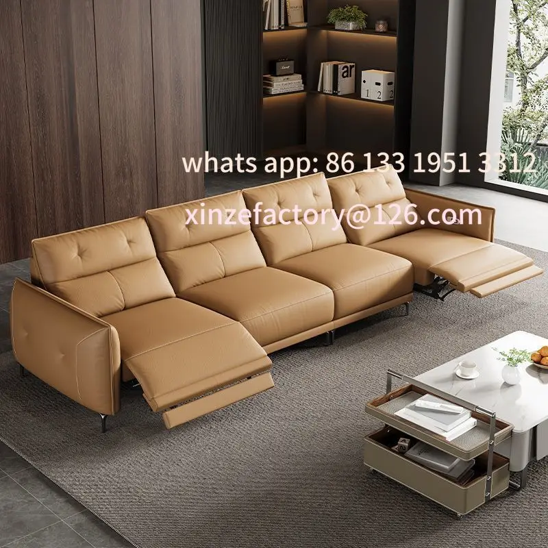 

Electric wall-mounted function leather sofa modern simple living room adjustable cowhide new straight line straight hair