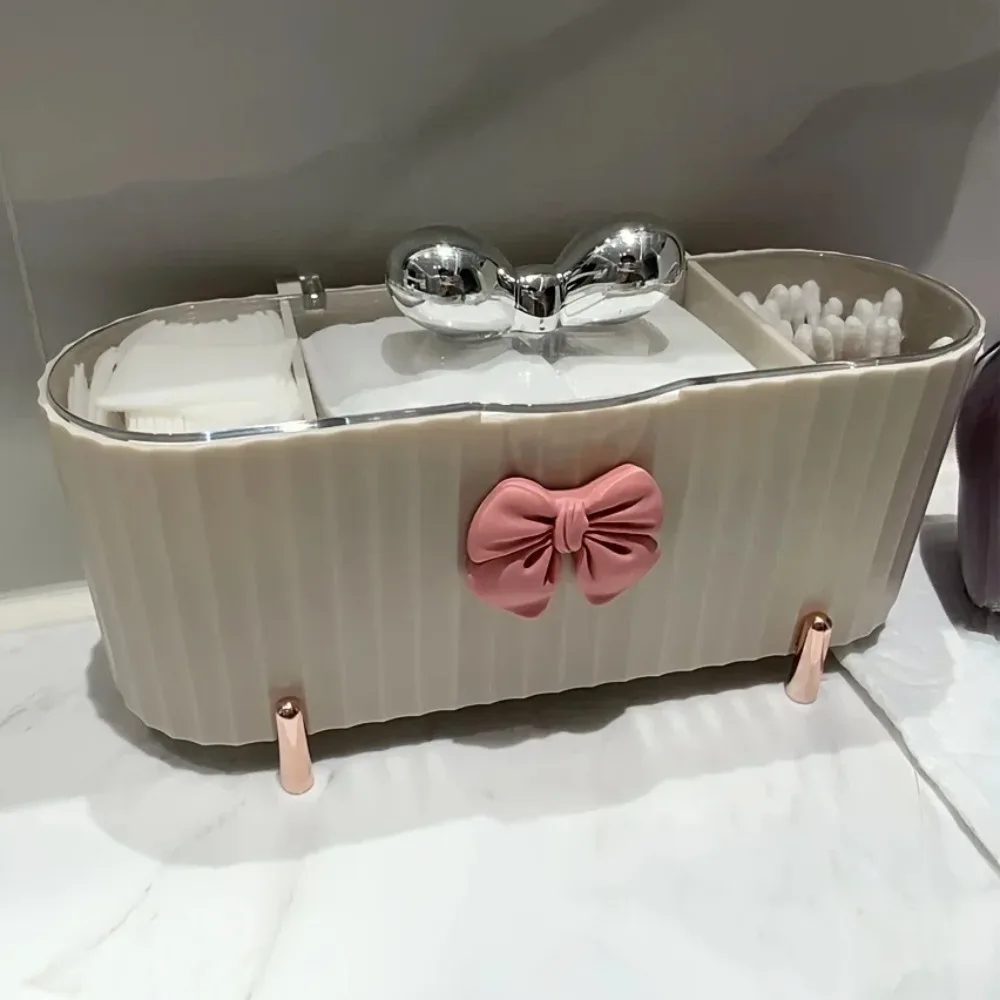 Make-up-Organizer mit 3 Gittern, großes Fassungsvermögen, durchsichtiger Deckel, Aufbewahrungsbox für Tupfer, Puderquasten, Kosmetik, Heimorganisation, Make-up-Box – Detail 5
